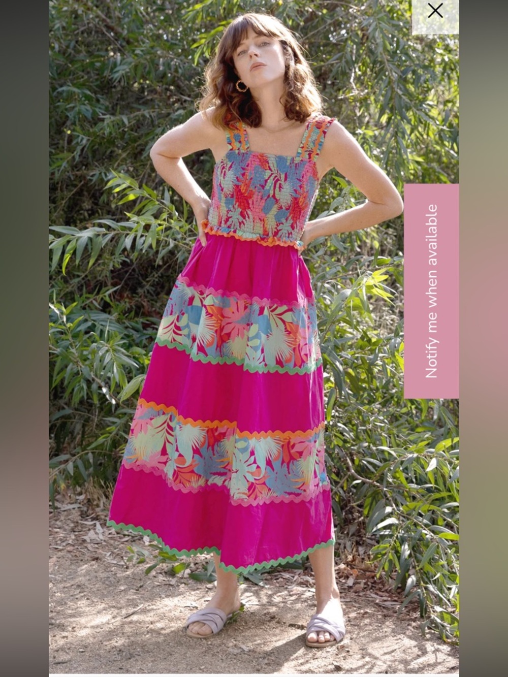 Greylin Hot Pink Tropical Tiered Maxi Dress size Large